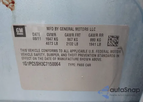 2012 Chevrolet Cruze Ls from USA, damaged, VIN 1G1PC5SH3C7150064